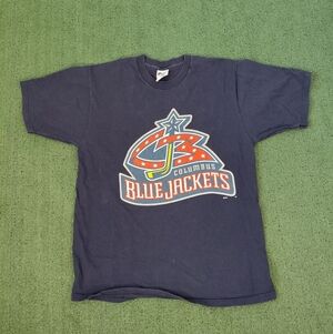 VINTAGE 90's Columbus Blue Jackets NHL Hockey Navy Blue T Shirt Sz Large